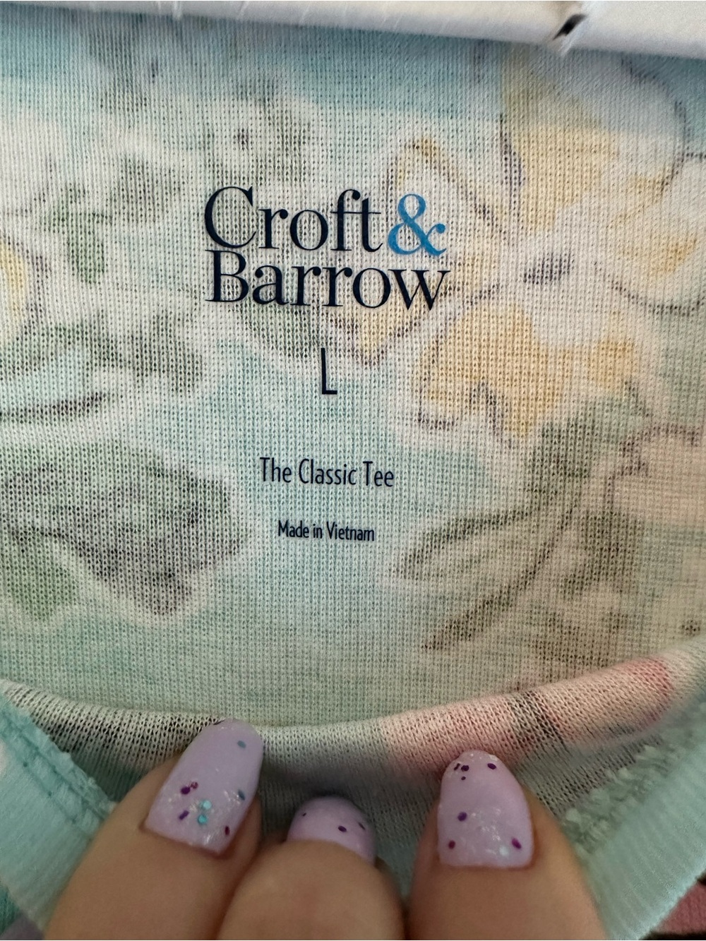 croft & barrow Mint Floral Short Sleeve Tee - Picture 2 of 3